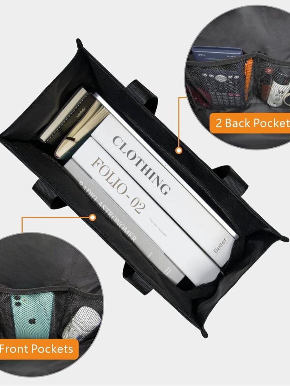 Utility Water Resistant Tote Bag with 13 Pockets, Top Zipper Closure & Thick Bot - Picture 4 of 6